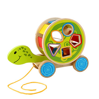 Hape乌龟拖拉车1-2-3岁宝宝儿童木制积木学步益智玩具多功能玩法