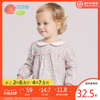 贝贝怡女童宝宝春秋碎花长袖t恤裙式上衣 纯棉婴衣服娃娃领打底衫