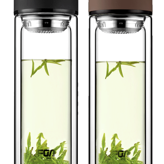 富光 双层家用带盖玻璃水杯 320ml