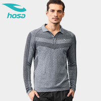 hosa浩沙男运动训练长袖翻领宽松弹力圆领跑步健身上衣