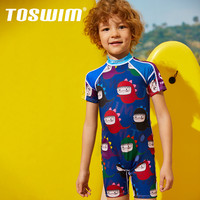 TOSWIM儿童连体防晒短袖泳衣男女孩小中大童宝宝温泉潜水服游泳装