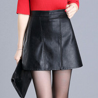 AUDDE 2019秋季新款女装新品半身裙女小皮裙韩版显瘦高腰PU皮短裙A字裙大码 KKAZR6022 黑色 4XL/32