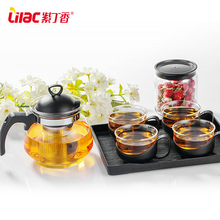 紫丁香耐热玻璃茶壶不锈钢过滤冲茶具整套家用花茶泡茶壶茶盘套装