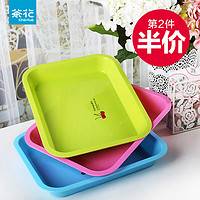 茶花 CHAHUA托盘长方形家用简约小菜盘欧式放餐具水杯水果茶杯盘塑料茶盘