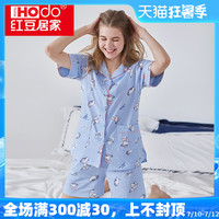 女士棉质短袖情侣睡衣短裤红豆居家休闲夏款家居服男士薄款可外穿