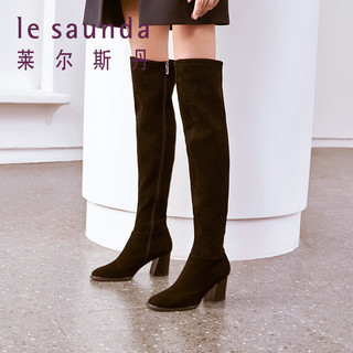 le saunda 莱尔斯丹 女士纯色粗高跟过膝长靴9T70404
