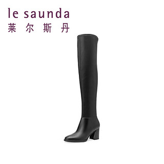 le saunda 莱尔斯丹 女士纯色粗高跟过膝长靴9T70404