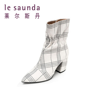 莱尔斯丹 le saunda 年秋冬新款尖头马蹄跟粗高跟短筒靴女靴 82003