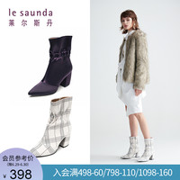 莱尔斯丹 le saunda 年秋冬新款尖头马蹄跟粗高跟短筒靴女靴 82003