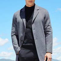 才子 TRIES男装2019秋季新款男士西装领风衣中长款羊毛西服大衣帅气外套