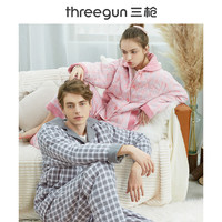 三枪睡衣男款秋冬三层夹棉女加厚棉袄起居翻领保暖情侣家居服套装