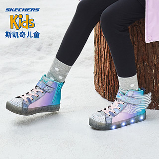 SKECHERS 斯凯奇 童鞋女童闪灯闪钻魔术贴板鞋高帮鞋20168L