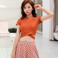 泳衣女分体显瘦遮肚保守平角游泳衣2020新款短袖运动大码温泉泳装