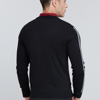 才子 TRIES男装2019秋季新品毛衫男士商务休闲条纹提花羊毛圆领套头毛衣