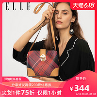 ELLE 她 女包新款92144水桶包英伦格纹时尚女士单肩斜挎包女