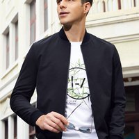 才子 TRIES男装夹克男士春秋季新款休闲修身棒球领薄款飞行员黑色外套潮