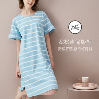 睡裙女夏季纯棉长款红豆可爱大码全棉家居服春秋短袖薄款女士睡衣