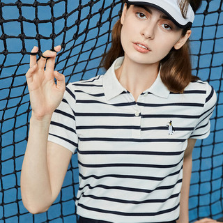 佐丹奴polo衫女装可爱企鹅刺绣菠萝衫弹力棉POLO衫女短袖13310201