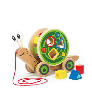 Hape 蜗牛拖拉车宝宝智力木质多功能积木学步牵绳手拉儿童益智玩具