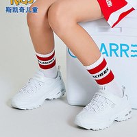 Skechers斯凯奇男女童运动老爹鞋小白鞋 厚底亲子熊猫鞋996212L 33.5 白色/海军蓝色/WNV