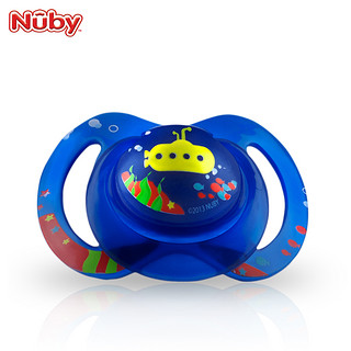美国Nuby 宝宝安抚奶嘴0-6个月婴儿用带手环防尘盖安睡奶嘴2只装 蓝色潜水艇 0-6个月