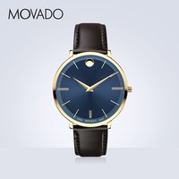 Movado/摩凡陀瑞纤系列瑞士石英皮带手表女表 纤薄轻盈 黑盘金框(35mm)-0607091