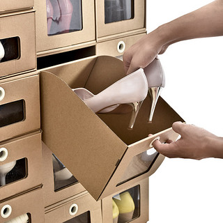 百露收纳盒透明塑料圆环牛皮纸质加厚鞋盒纸盒简易收纳鞋盒抽屉式 长靴款4个装 21.5x30x18.8cm