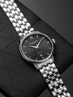 ROSSINI 罗西尼 手表启迪男士机械手表正品国产腕表防水男表617773 黑色钢带W04A