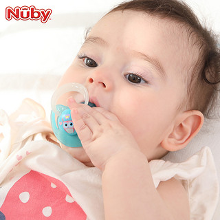 美国Nuby硅胶拇指型安抚奶嘴软新生儿安睡型仿真奶嘴带盖2只装 粉红 卡通  2只装 0-6月