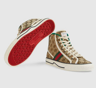 GUCCI 古驰 Tennis 1977系列女士经典GG高帮帆布鞋