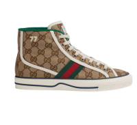 GUCCI 古驰 Tennis 1977系列女士经典GG高帮帆布鞋 米色/乌木色