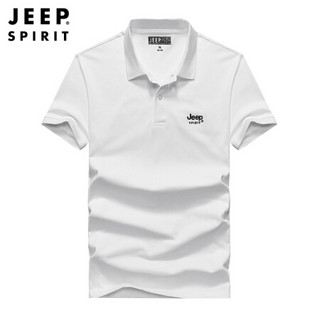 吉普(JEEP)短袖背心青年男士纯棉百搭T恤翻领POLO衫2020年春夏款F-0183 白色 L