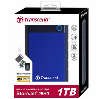 Transcend 创见 25H3 USB 3.1 Gen1 移动硬盘 USB 1TB 蓝色