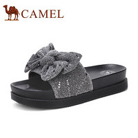 骆驼（CAMEL） 女鞋 休闲百搭蝴蝶结一字低跟凉拖 A022266231 枪色 37