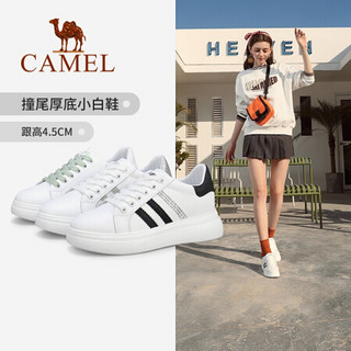 骆驼（CAMEL） 女士 百搭学院风闪条装饰车缝线增高小白鞋 A01716601 白/银 37