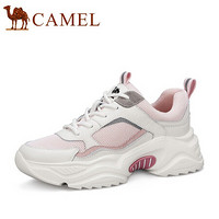 骆驼（CAMEL） 女士 甜酷潮流撞色拼接车缝线厚底老爹鞋 A015256106 粉色 39