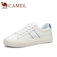 骆驼（CAMEL） 女士 百搭学生平底系带圆头小白鞋 A01278638 米/蓝 38
