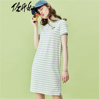 佐丹奴(Giordano) 连衣裙 彼尔梦 裙弹力棉修身POLO连衣裙13460201 38皎雪/青绿 大码