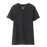 無印良品 MUJI 無印良品 女式 印度棉天竺编织 V领短袖T恤 黑色 XS