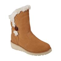 SKECHERS斯凯奇女鞋绒面保暖坡跟雪地靴中筒短靴49811 Tan 10