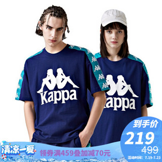 Kappa卡帕BANDA串标情侣男女夏季运动短袖休闲T恤|KPARWTD55M 黛蓝色-870 XL