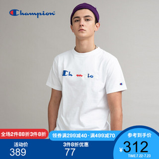 Champion冠军草写刺绣大LOGO短袖T恤男 白色 M