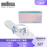 melissa梅丽莎可爱蝴蝶结夹趾低跟人字凉拖鞋凉鞋中童人字拖 白色/银色 内长22cm