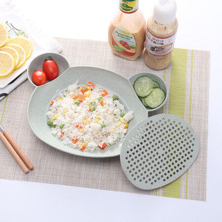 莱朗 创意卡通餐盘小麦秸秆饺子盘 厨房双层沥水餐具带醋碟饺子盘鱼盘薯条盘点心盘 米色