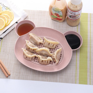 莱朗 创意卡通餐盘小麦秸秆饺子盘 厨房双层沥水餐具带醋碟饺子盘鱼盘薯条盘点心盘 米色