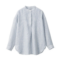 無印良品 無印良品 MUJI 女士长袖衬衫 BCJ02C0S 海军蓝X条纹 M-L