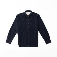 【网络限定】無印良品 MUJI 無印良品  男式 新疆棉法兰绒人字纹 纽扣领衬衫 纯棉衬衫 休闲衬衫 海军蓝 M