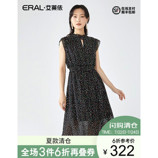 【清仓价】ERAL/艾莱依春夏新品花型短袖连衣裙2020商场同款601928007 黑底彩点 155/80A