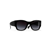 CHANEL香奈儿男女同款太阳眼镜矩形镶钻镜框休闲时尚精致耐看眼镜 黑色