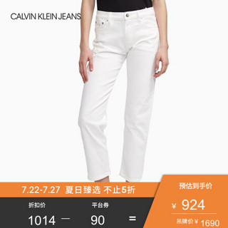 CK JEANS 2020春夏款女装中腰男友版纯色牛仔裤CKJ061 J213425 1CD-白色 28/30